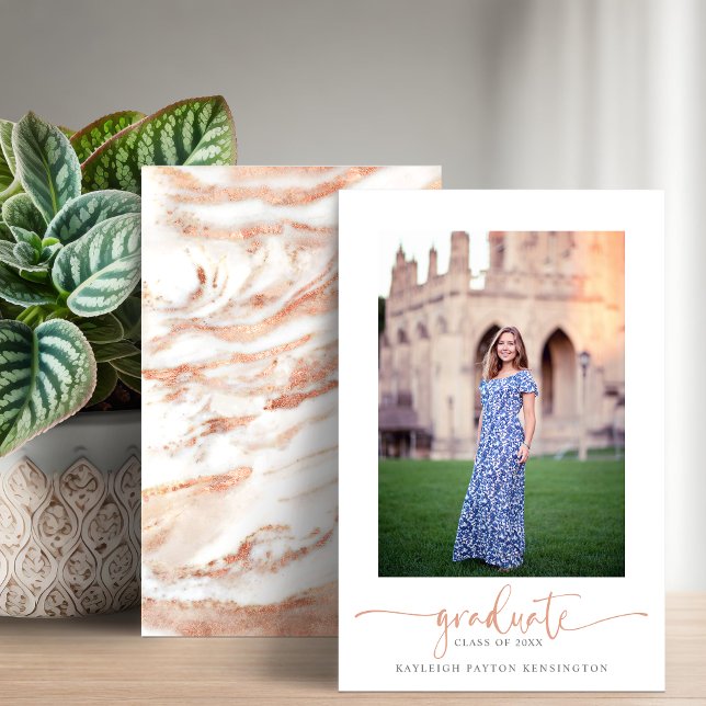 Budget Rose Gold Marble Graduation Announcement (Budget Rose Gold Marble Graduation Announcement Cards)