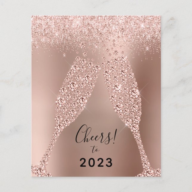 Budget Rose Gold Metallic 2022 New Year Card (Front)