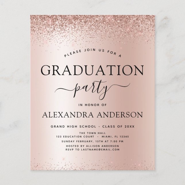 Budget Rose Gold Pink 2021 Graduation Glitter (Front)