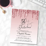 Budget Rose Gold Pink Glitter 50th Birthday Invite<br><div class="desc">Elegant,  chic and budget-friendly 50th birthday party invitation featuring "50 & Fabulous" written in stylish script against an ombre pink background,  with pink and rose gold faux glitter dripping from the top. You can personalise with her name and the party details.</div>