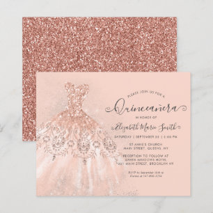 Budget Rose Gold Pink Glitter Gown Quinceanera