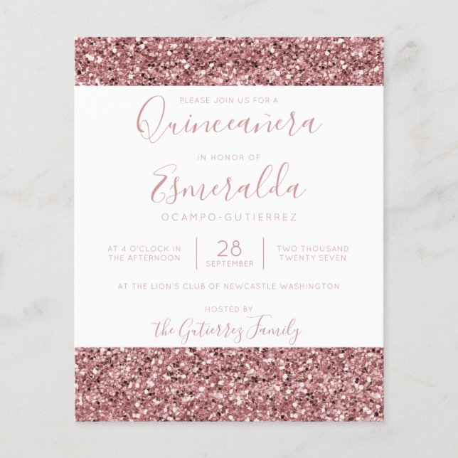 BUDGET Rose Gold Pink Glitter Quinceanera (Front)