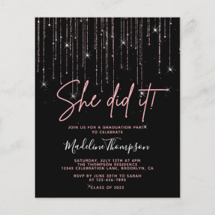 Budget Rose Gold She did it Graduation Invitation