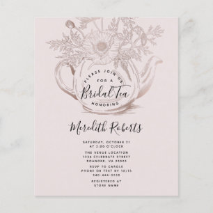 Budget Rose Gold Teapot Bridal Tea Invitation