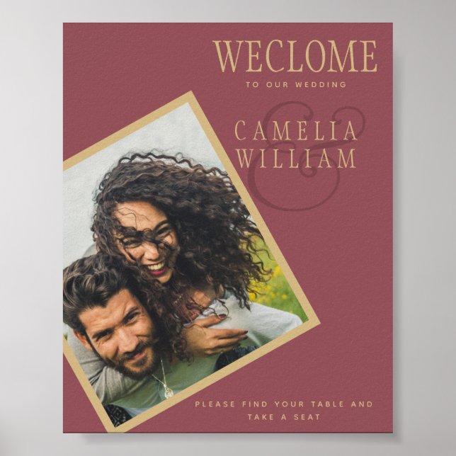 BUDGET Rose Pink Gold Wedding PHOTO Welcome SIGN (Front)