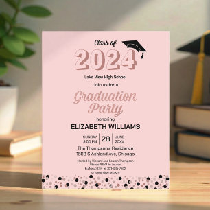 Budget Rose Script Confetti Grad Party Invitation