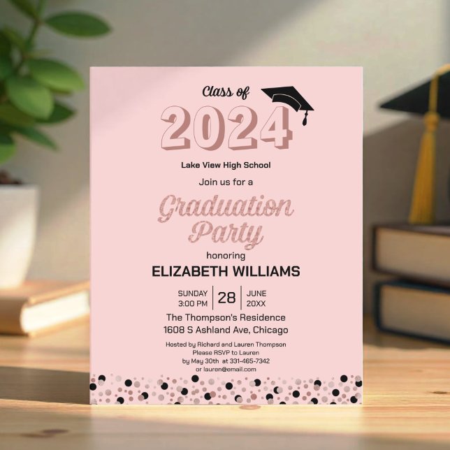 Budget Rose Script Confetti Grad Party Invitation (Creator Uploaded)