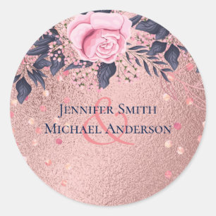BUDGET Rosegold Blue Pink WEDDING Girly Glam Classic Round Sticker
