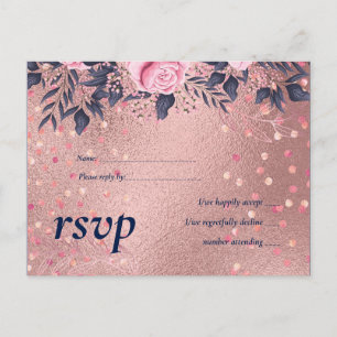 BUDGET Rosegold Blue Pink WEDDING Girly Glam Invitation Postcard