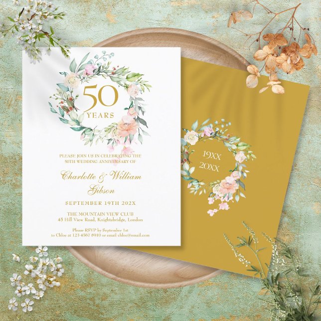 Budget Roses Garland 50th Anniversary Invitation (Budget Roses Garland 50th Anniversary Invitation)