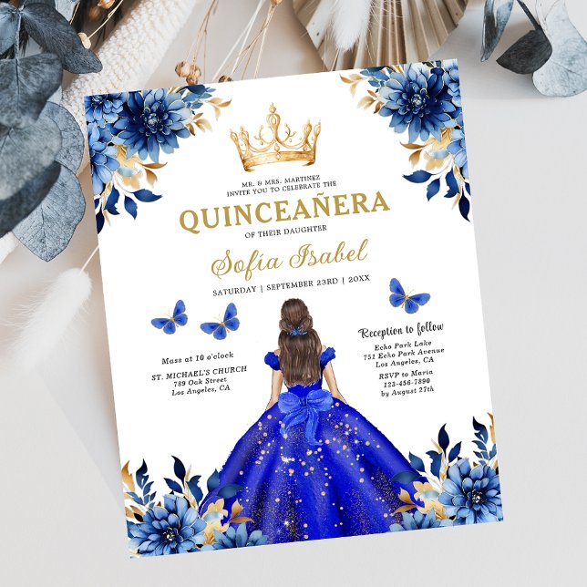 Budget Royal Blue Bilingual Spanish Quinceanera Flyer (Creator Uploaded)