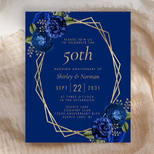 Budget Royal Blue Floral Gold Geo 50th Anniversary