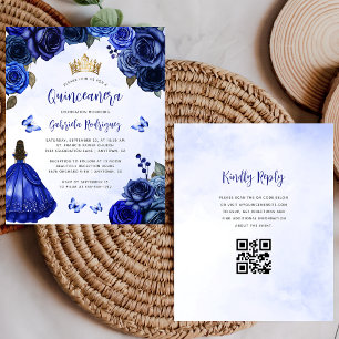 Budget Royal Blue Floral QR Code Quinceañera