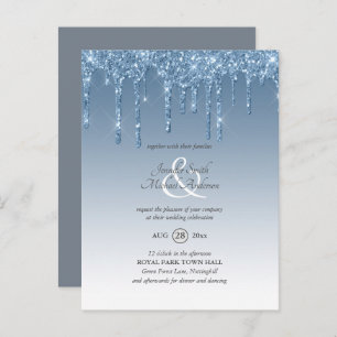Budget Royal Blue Glitter Dripping WEDDING INVITE Postcard