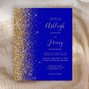 Budget Royal Blue Gold Glitter Wedding Invite