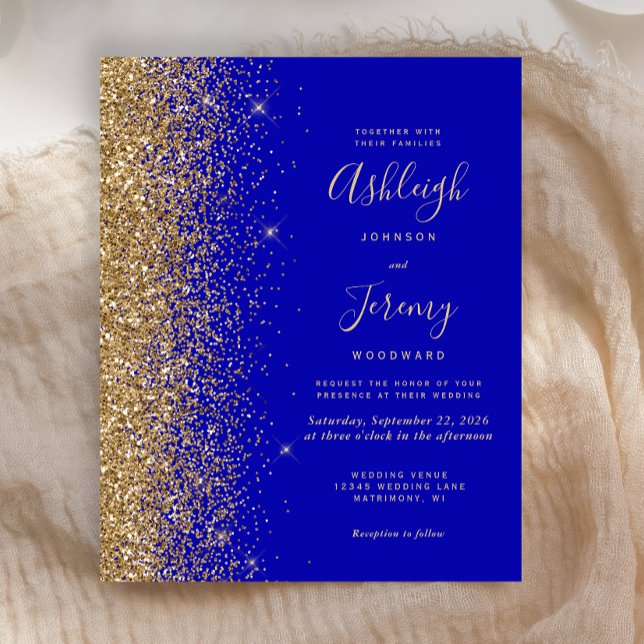 Budget Royal Blue Gold Glitter Wedding Invite (Creator Uploaded)