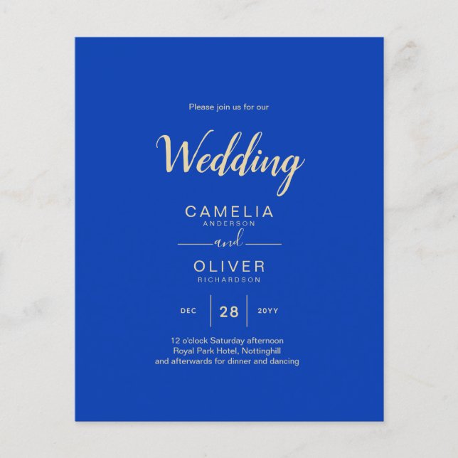 Budget Royal Blue Monochrome Wedding INVITE (Front)