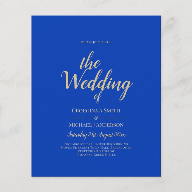 Budget Royal Blue Monochrome Wedding INVITE Flyer (Front)