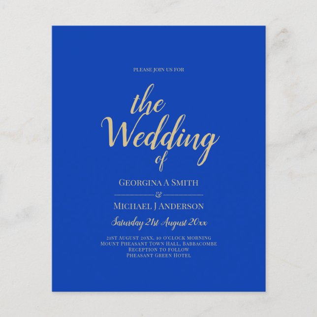 Budget Royal Blue Monochrome Wedding INVITE Flyer (Front)