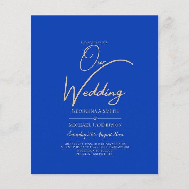 Budget Royal Blue Monochrome Wedding INVITE Flyer (Front)