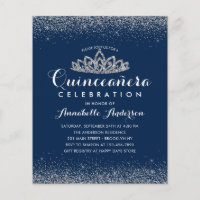 Budget Royal Blue Quinceañera Silver Tiara Invite