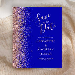 Budget Royal Blue Rose Gold Glitter Save the Date