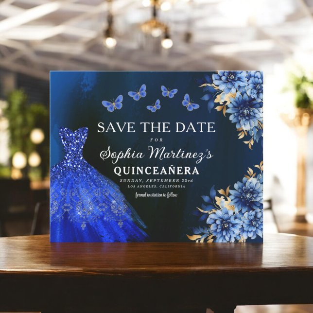 Budget Royal Blue Save the Date Quinceanera Flyer (Creator Uploaded)