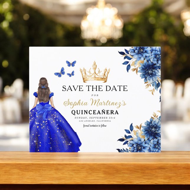 Budget Royal Blue Save the Date Quinceanera Flyer (Creator Uploaded)