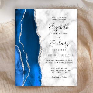 Budget Royal Blue Silver Agate Marble Wedding