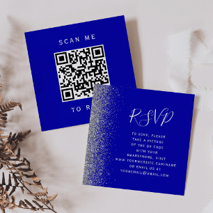 Budget Royal Blue Silver Wedding QR Code RSVP Enclosure Card