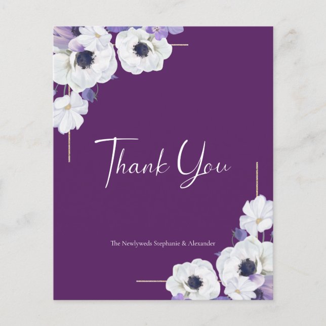 Budget Royal Purple Floral Thank You Card (Front)