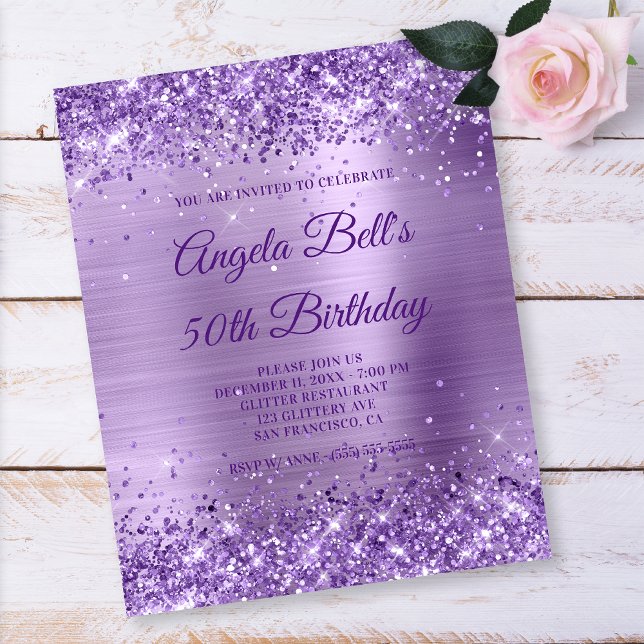 Budget Royal Purple Glittery Foil Invitation (Creator Uploaded)