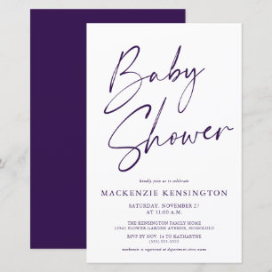 Budget Royal Purple Simple Script Baby Shower