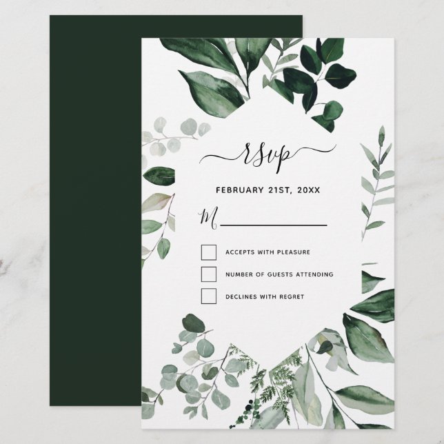 Budget RSVP Botanical Greenery Foliage Wedding (Front/Back)