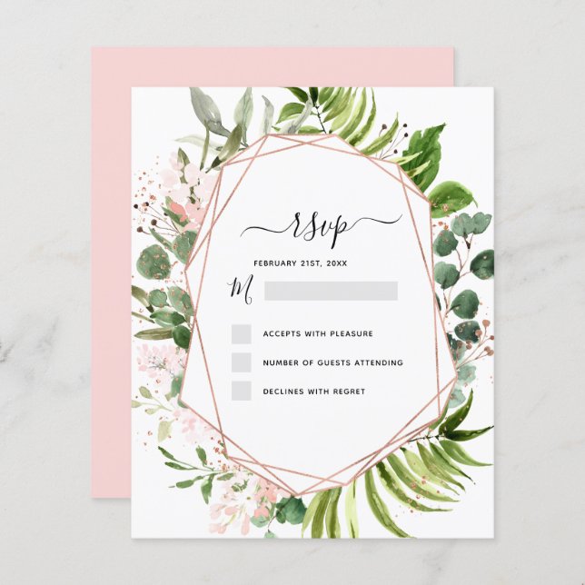 Budget RSVP Eucalyptus Greenery Geometric Elegant (Front/Back)