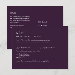 BUDGET RSVP Plum Purple Monochrome Modern Wedding Postcard