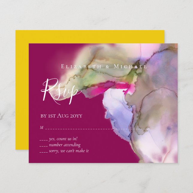 BUDGET RSVP Technicolor Watercolor Wedding (Front/Back)