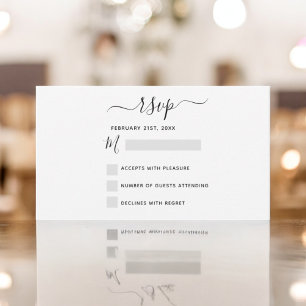 Budget RSVP Wedding Black White Script Card