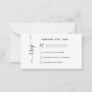 Budget RSVP Wedding Black White Script Note Card