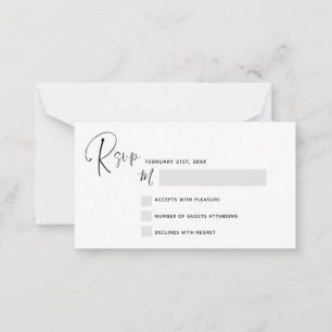 Budget RSVP Wedding Black White Script Note Card