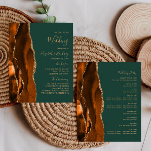 Budget Rust Agate Dark Green Wedding Program