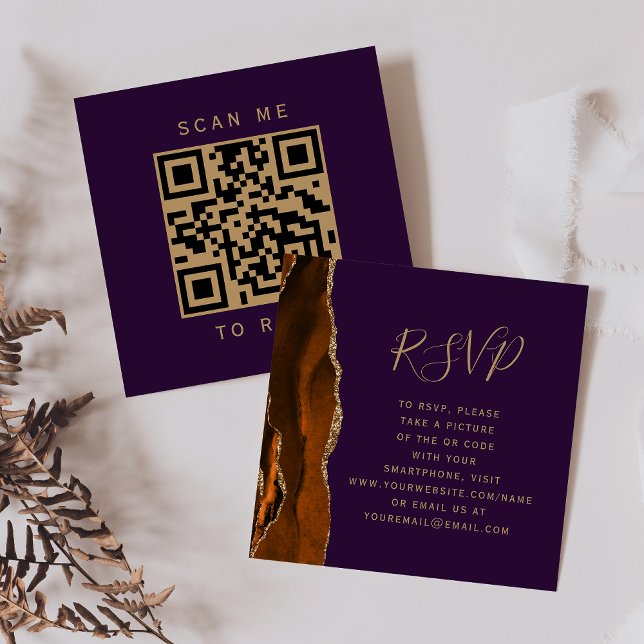 Budget Rust Agate Purple Wedding QR Code RSVP Enclosure Card (Creator Uploaded)