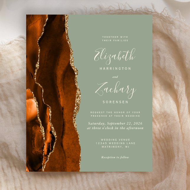 Budget Rust Agate Sage Green Wedding Invitation (Creator Uploaded)