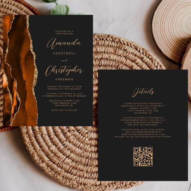 Budget Rust Gold Agate Dark QR Code Wedding (Creator Uploaded)