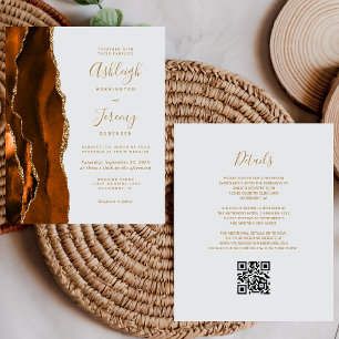 Budget Rust Gold Agate Grey QR Code Wedding Invite