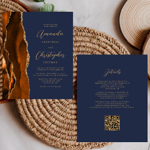 Budget Rust Gold Agate Navy Blue QR Code Wedding