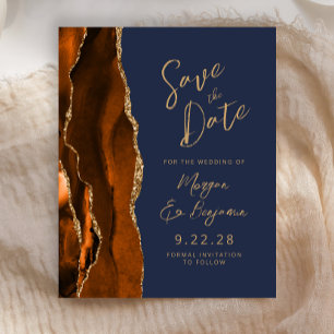 Budget Rust Gold Agate Navy Script Save the Date