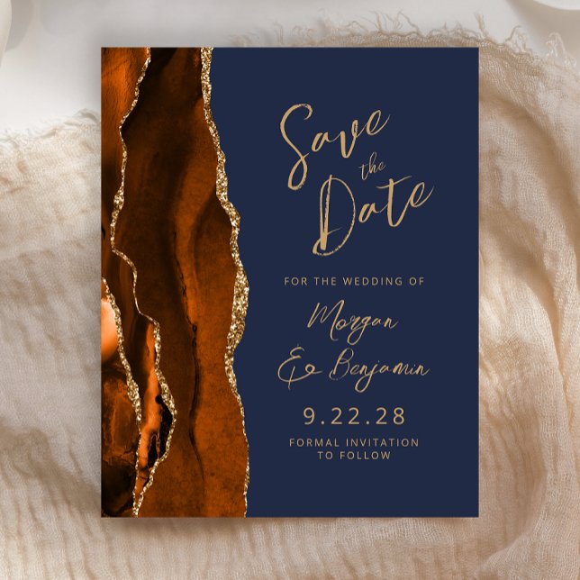 Budget Rust Gold Agate Navy Script Save the Date (Creator Uploaded)