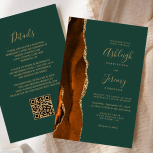 Budget Rust Gold Green QR Code Wedding Invitation