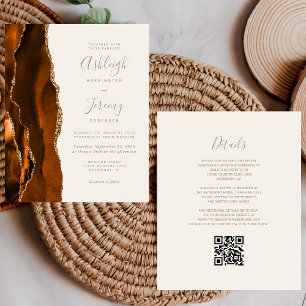Budget Rust Gold Ivory QR Code Wedding Invitation
